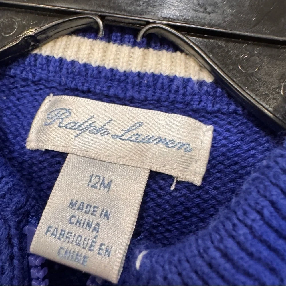 Ralph Lauren boys Big Pony royal blue & navy Full Zip Sweater cotton size 12mos